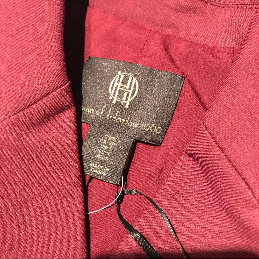 House of Harlow 1960 Cropped Blazer in Deep Burgundy - Picture 2 of 6